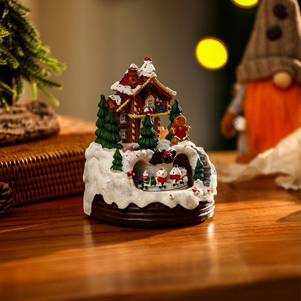 Charming Village House Resin Christmas Lights with Musical Box and Moving Train for Festive Holiday Decor