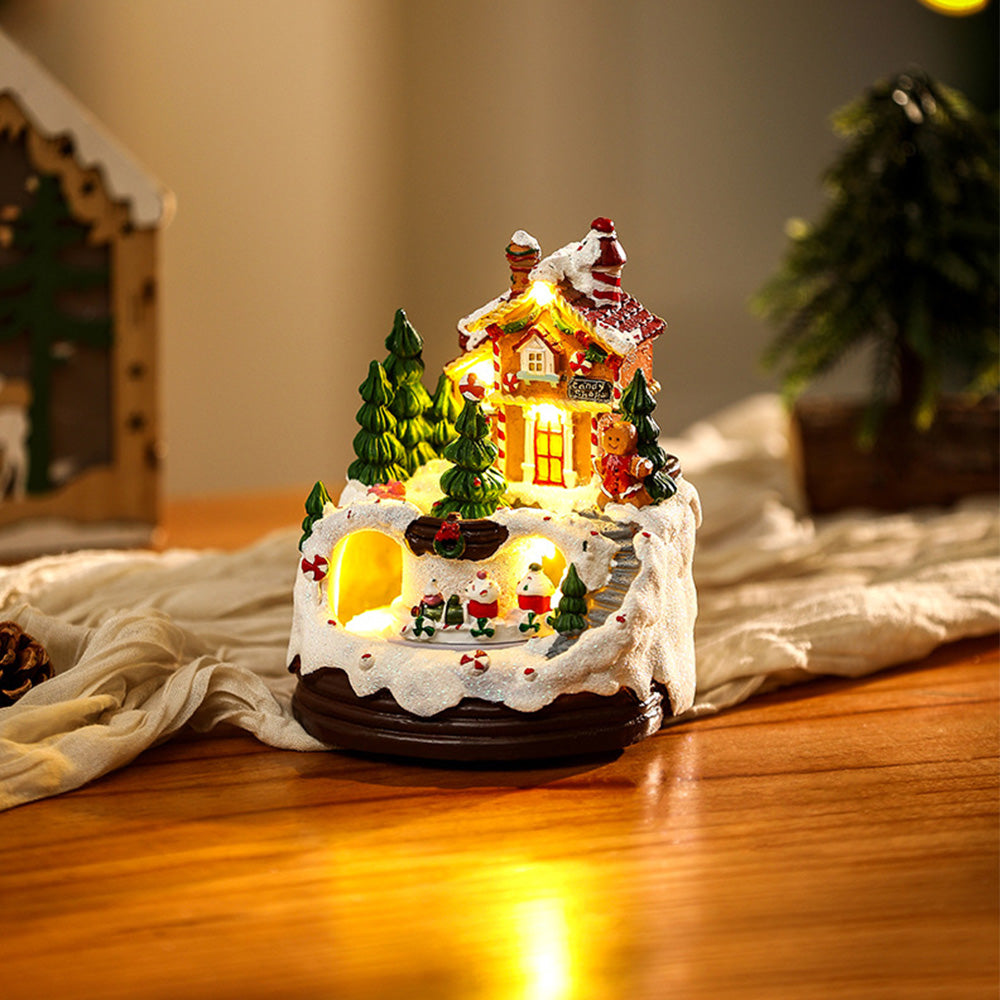 Warm Village House Resin Christmas Lights with Musical Box and Moving Train Decoration for Festive Holiday Cheer