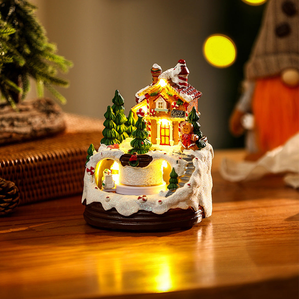 Warm Village House Resin Christmas Lights with Musical Box and Moving Train Decoration for Festive Holiday Cheer