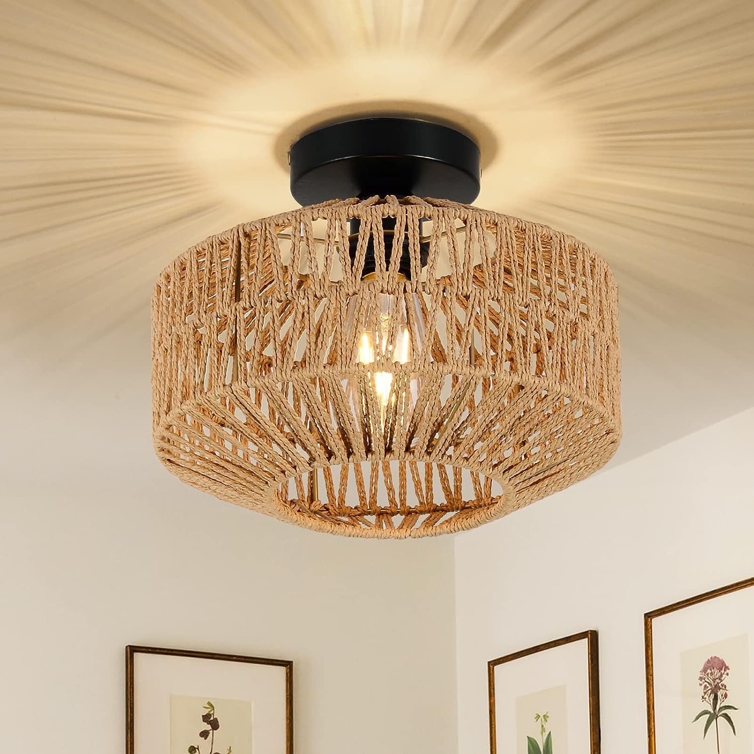 Elegant Woven Rattan Ceiling Light Fixture for Stylish Home Décor - Natural Fibre Pendant Lighting for Modern Interiors