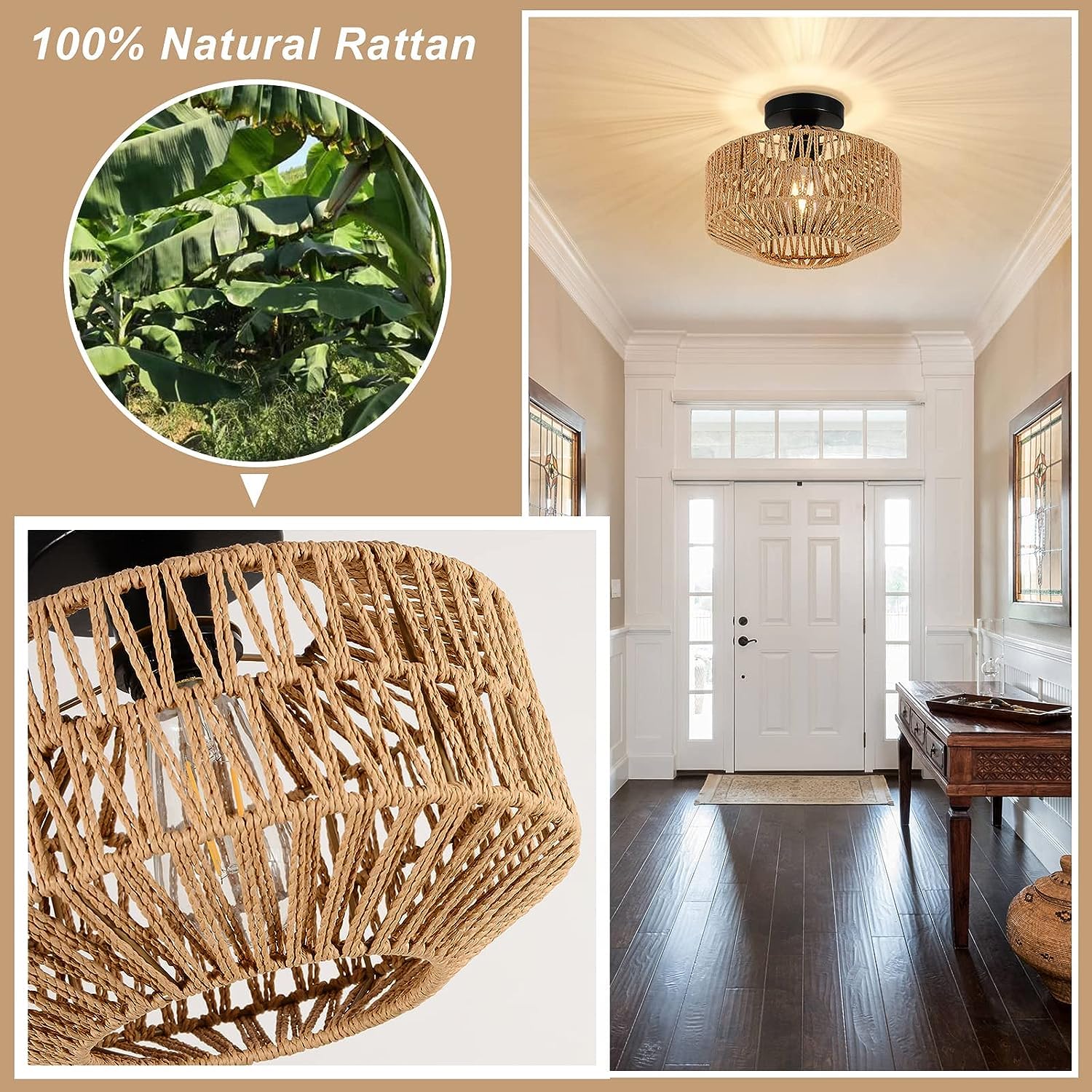 Elegant Woven Rattan Ceiling Light Fixture for Stylish Home Décor - Natural Fibre Pendant Lighting for Modern Interiors