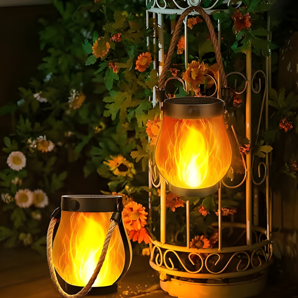 Outdoor Solar Centerpieces Flickering Flame Lantern Weatherproof Light