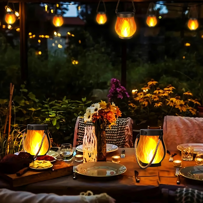 Outdoor Solar Centerpieces Flickering Flame Lantern Weatherproof Light