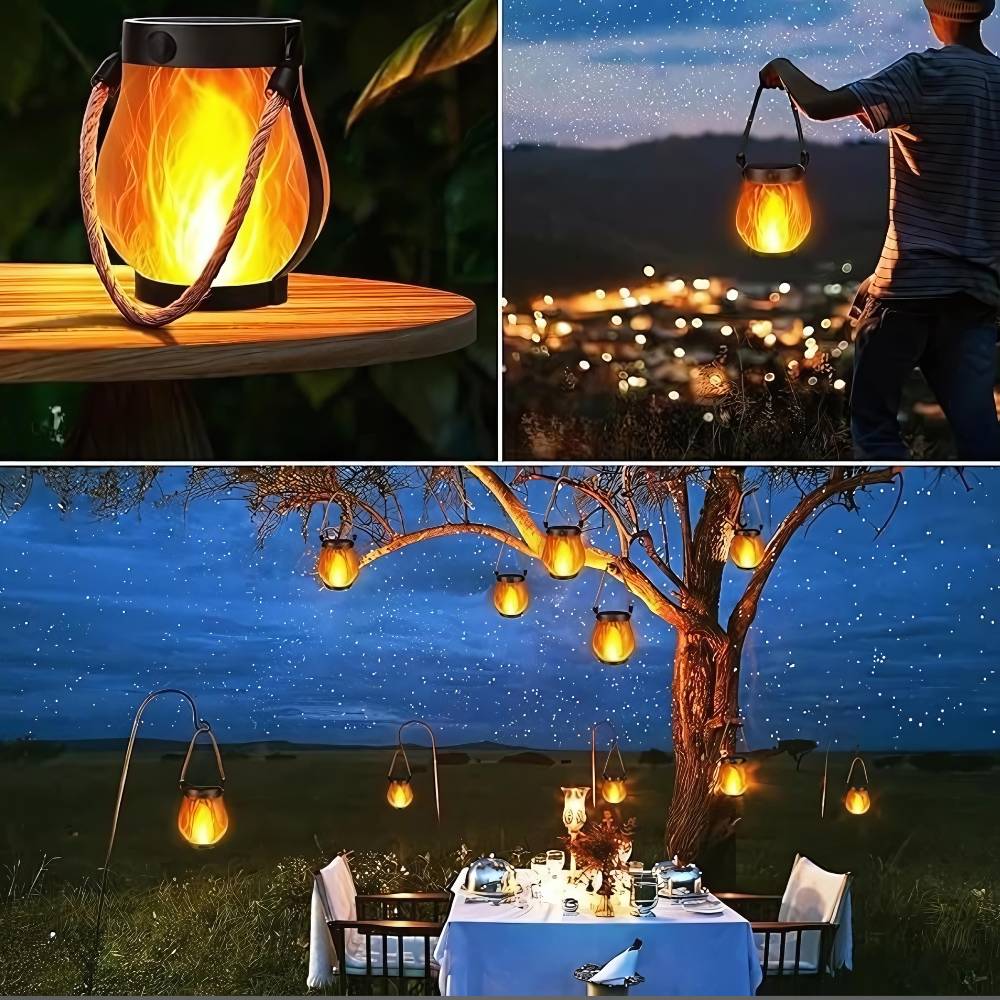Outdoor Solar Centerpieces Flickering Flame Lantern Weatherproof Light