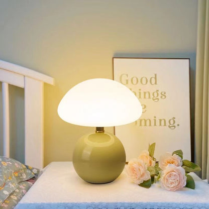 Tischlampe creme Keramik LED Pilz Design