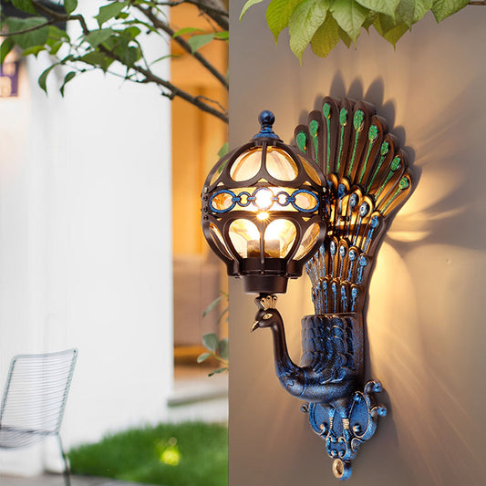 Outdoor Wall Light With Vintage Peacock Design