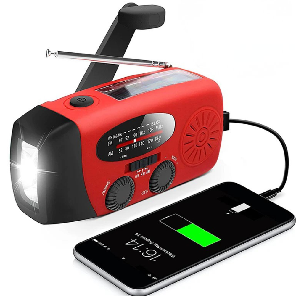 Radio d'urgence à manivelle solaire lampe de poche d'alerte météo banque d'alimentation