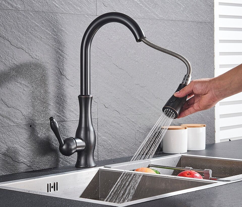 Kitchen Tap Brushed Steel Pull Out Sprayer