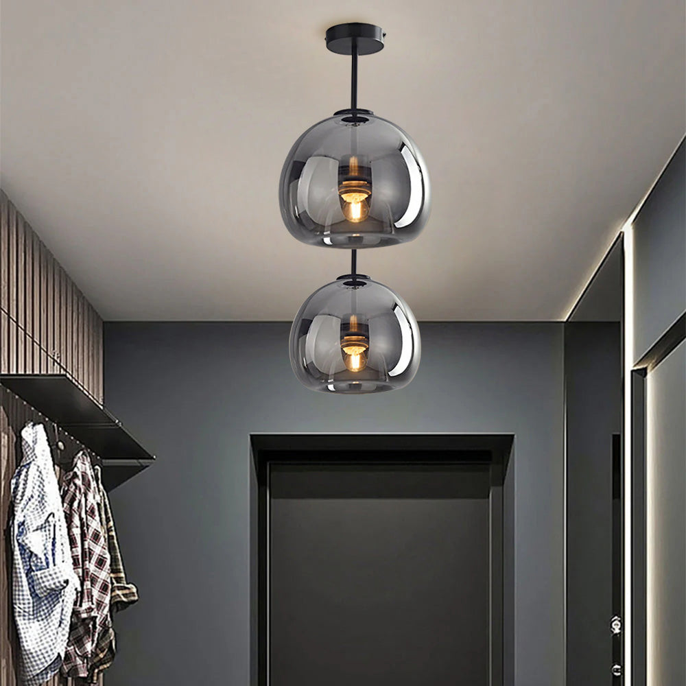 Set of 2 Contemporary Copper and Glass Ceiling Lights for Hallway - Stylish Modern Lighting Fixtures