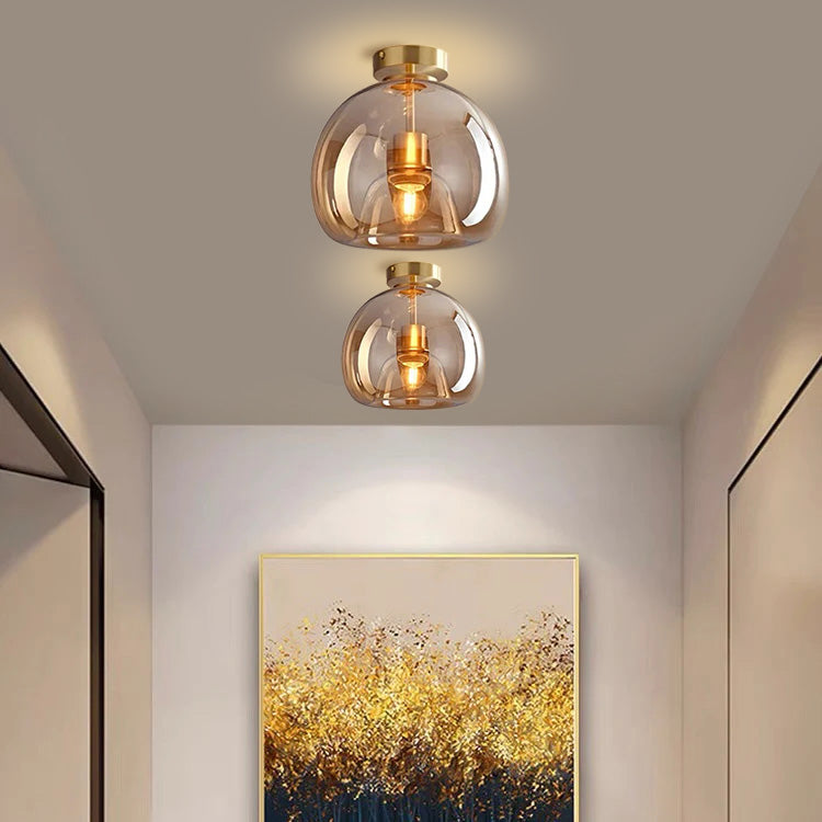 Set of 2 Contemporary Copper and Glass Ceiling Lights for Hallway - Stylish Modern Lighting Fixtures