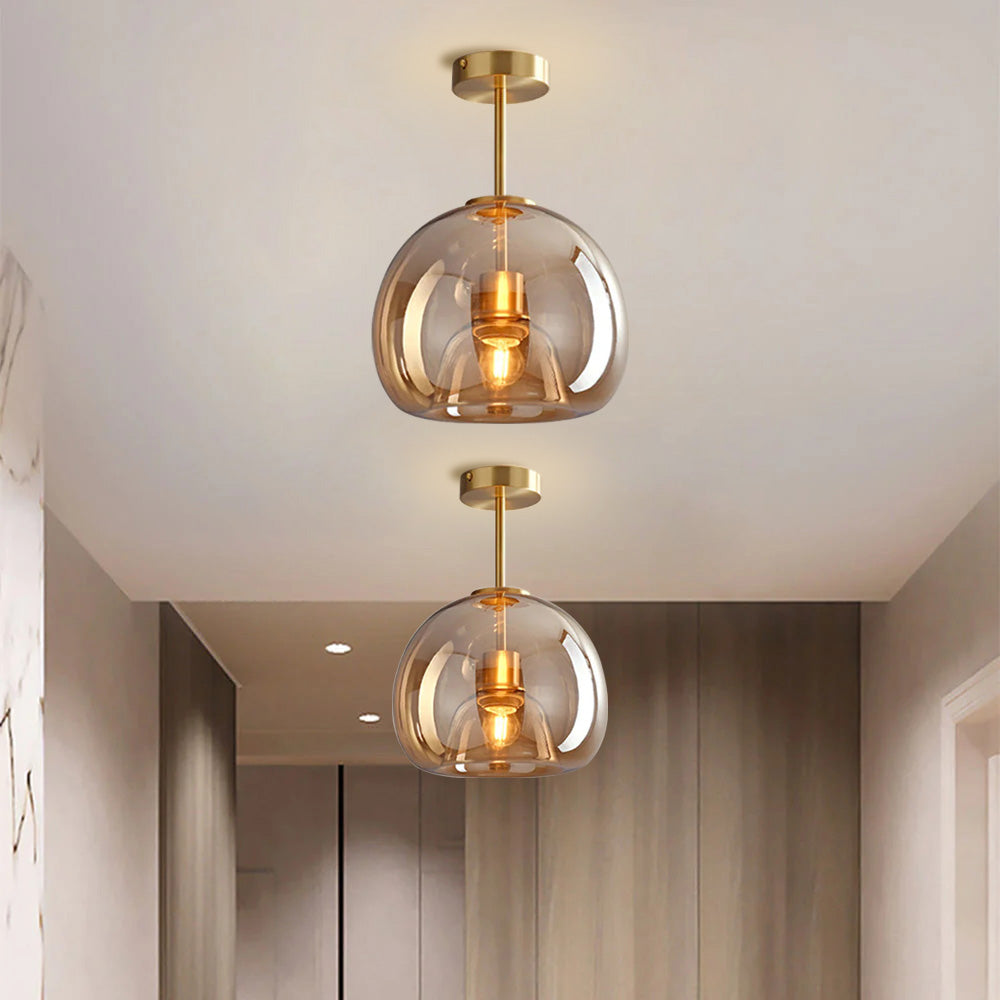 Set of 2 Contemporary Copper and Glass Ceiling Lights for Hallway - Stylish Modern Lighting Fixtures