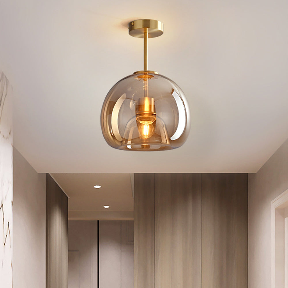 Set of 2 Contemporary Copper and Glass Ceiling Lights for Hallway - Stylish Modern Lighting Fixtures