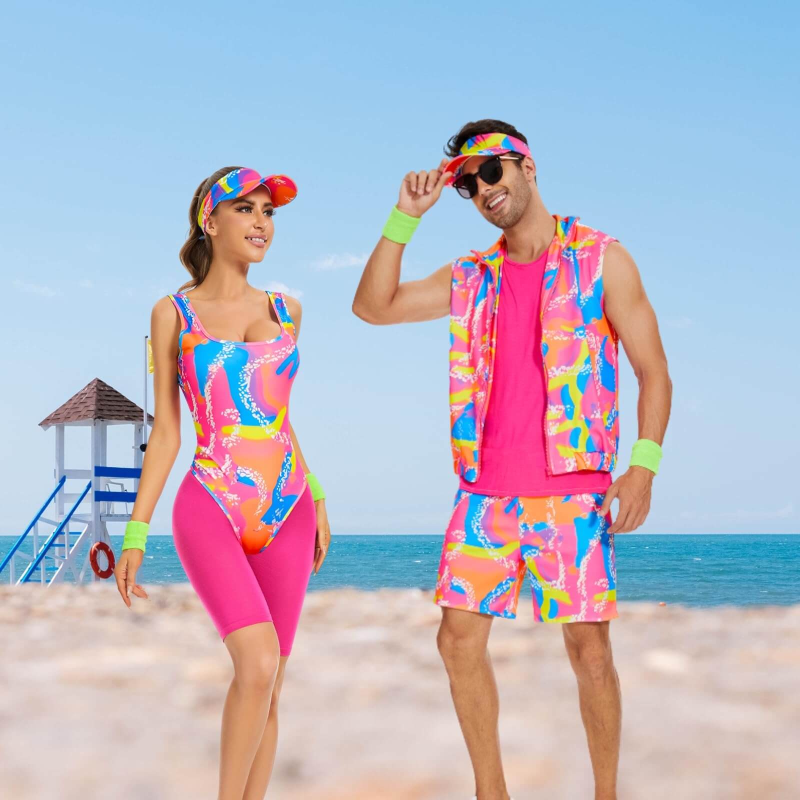 Disfraz de Halloween para parejas retro de los 80 y 90 | Conjunto de body y shorts
