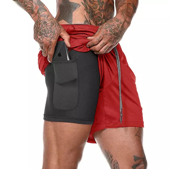 Pantalones cortos de gimnasio con bolsillo para teléfono y forro