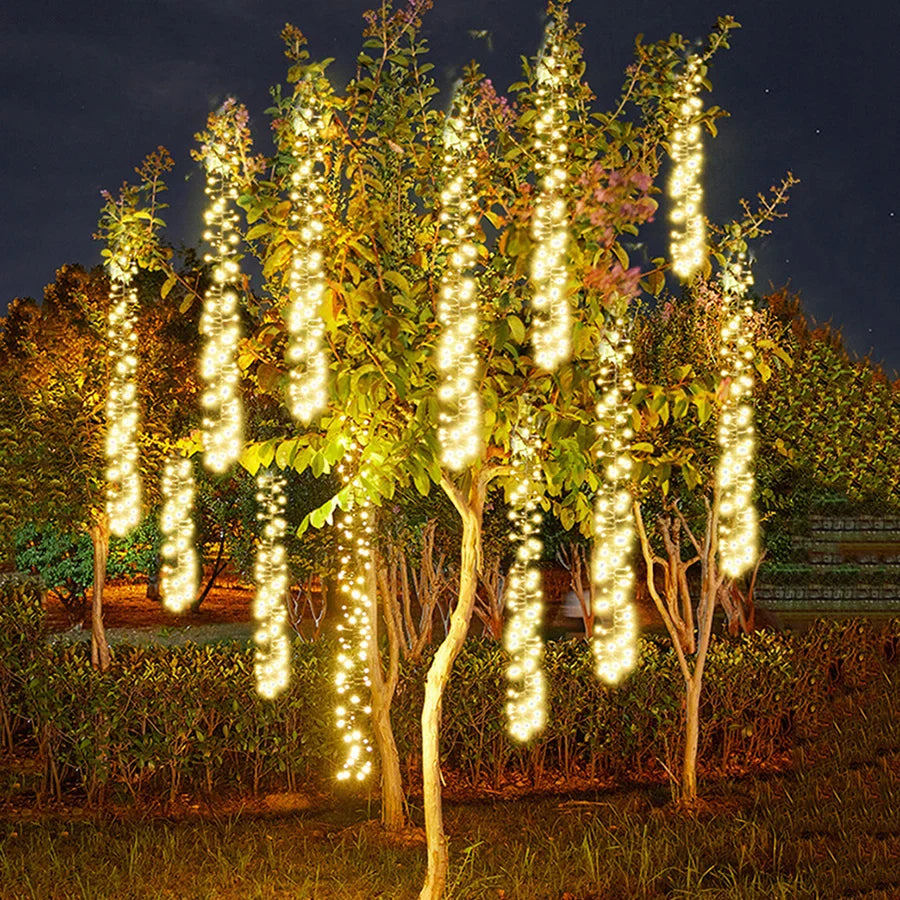 Luces de hadas LED para exteriores con efecto meteorito