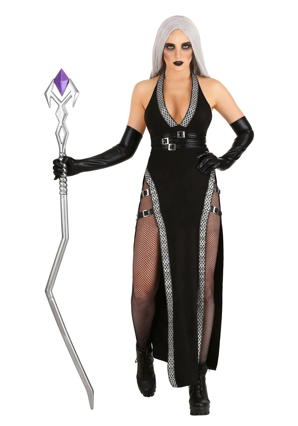 Disfraz gótico de Halloween para mujer | Malla con abertura larga