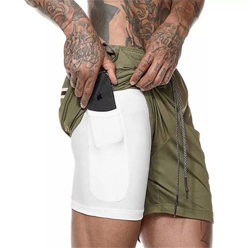 Pantalones cortos de gimnasio con bolsillo para teléfono y forro