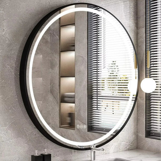Miroirs de salle de bain LED cadre rond doré