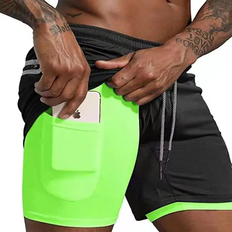 Pantalones cortos de gimnasio con bolsillo para teléfono y forro