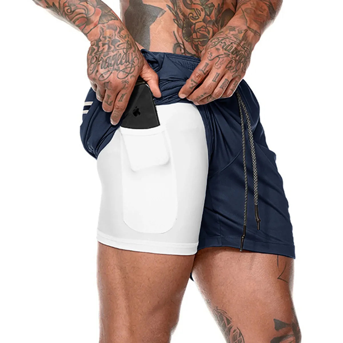 Pantalones cortos de gimnasio con bolsillo para teléfono y forro