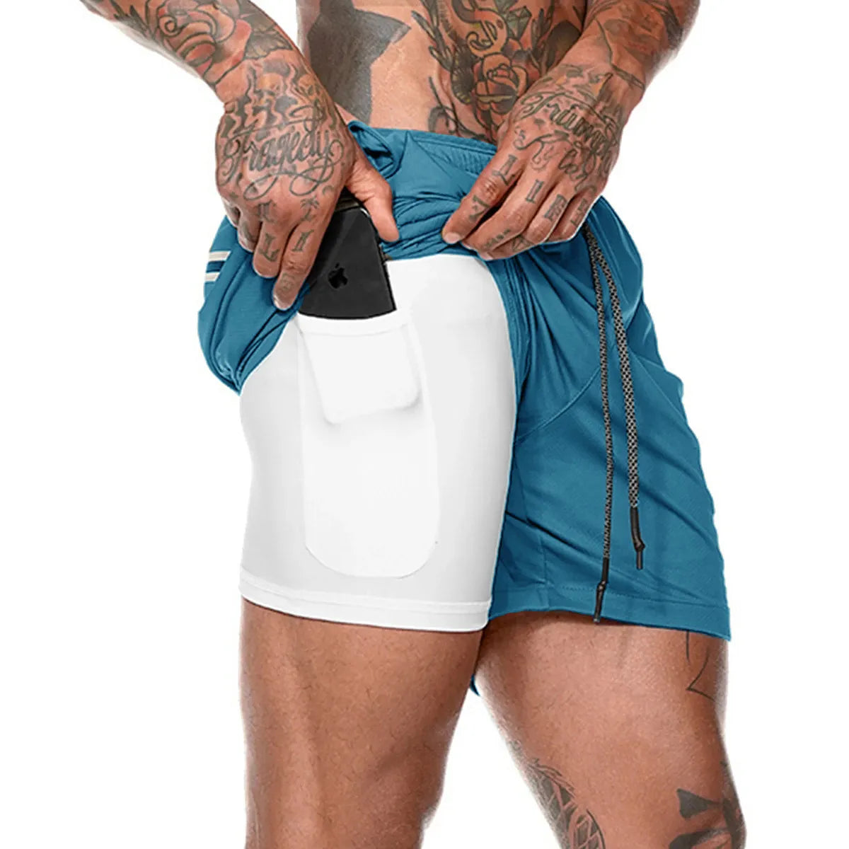 Pantalones cortos de gimnasio con bolsillo para teléfono y forro