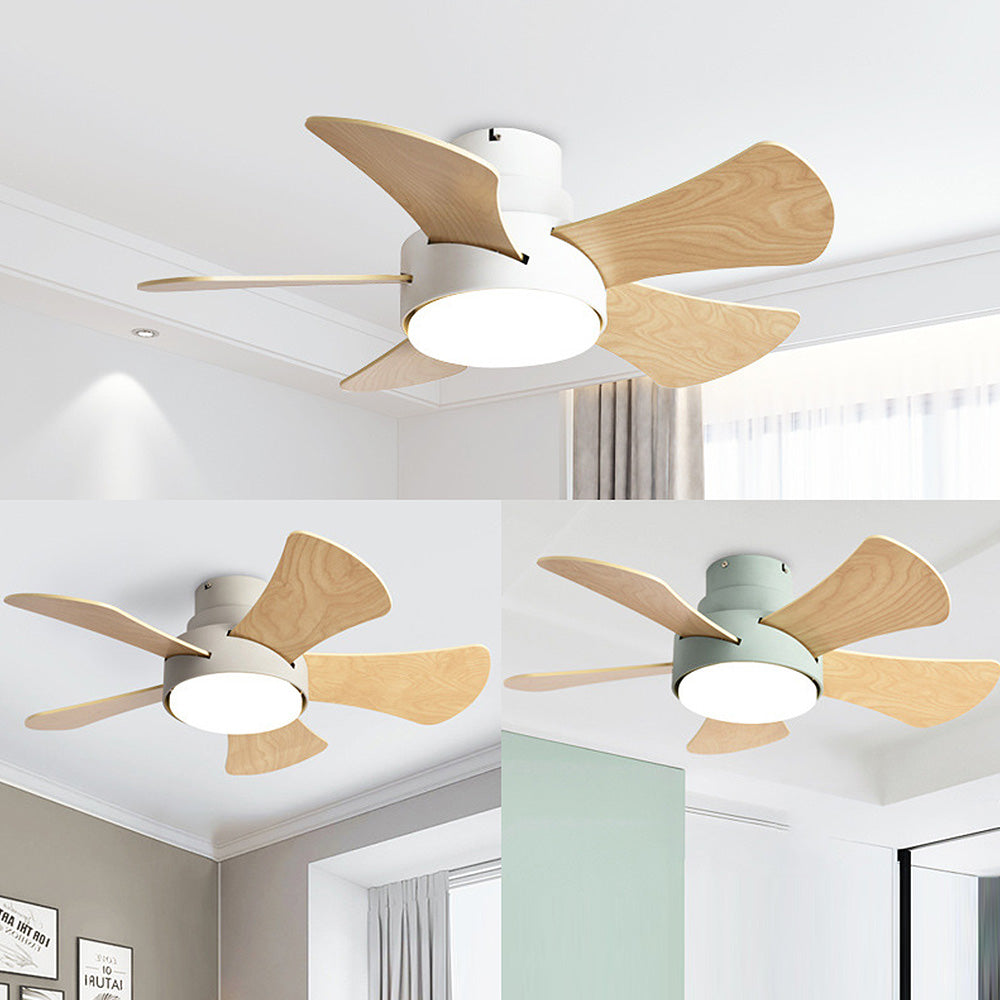 Contemporary Wood Semi-Flush Ceiling Fan with Integrated Lighting for Stylish Home Comfort and Modern Decor