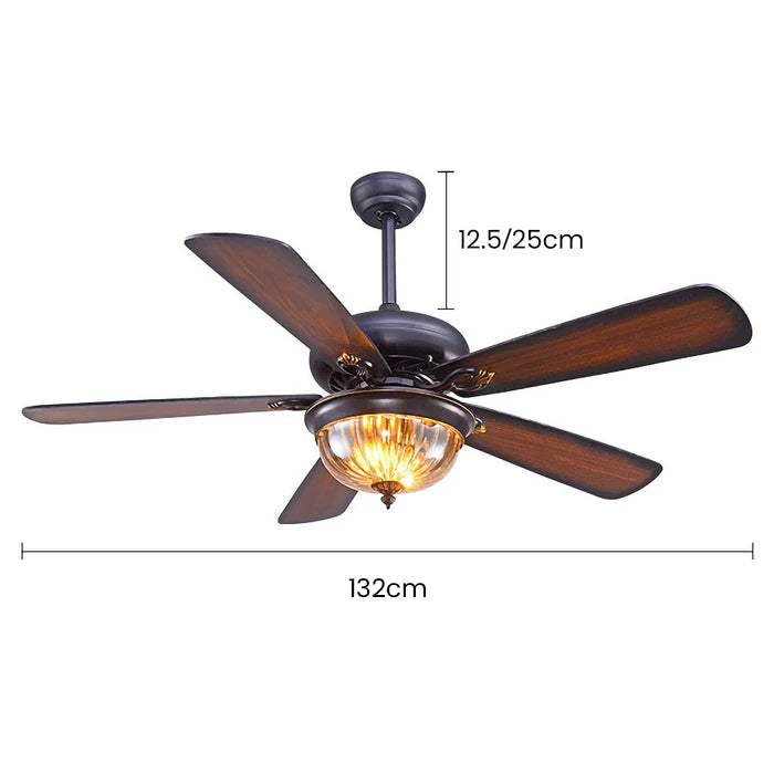 Vintage Wood Design Flush Ceiling Fan with Integrated LED Light for Stylish Home Illumination and Air Circulation