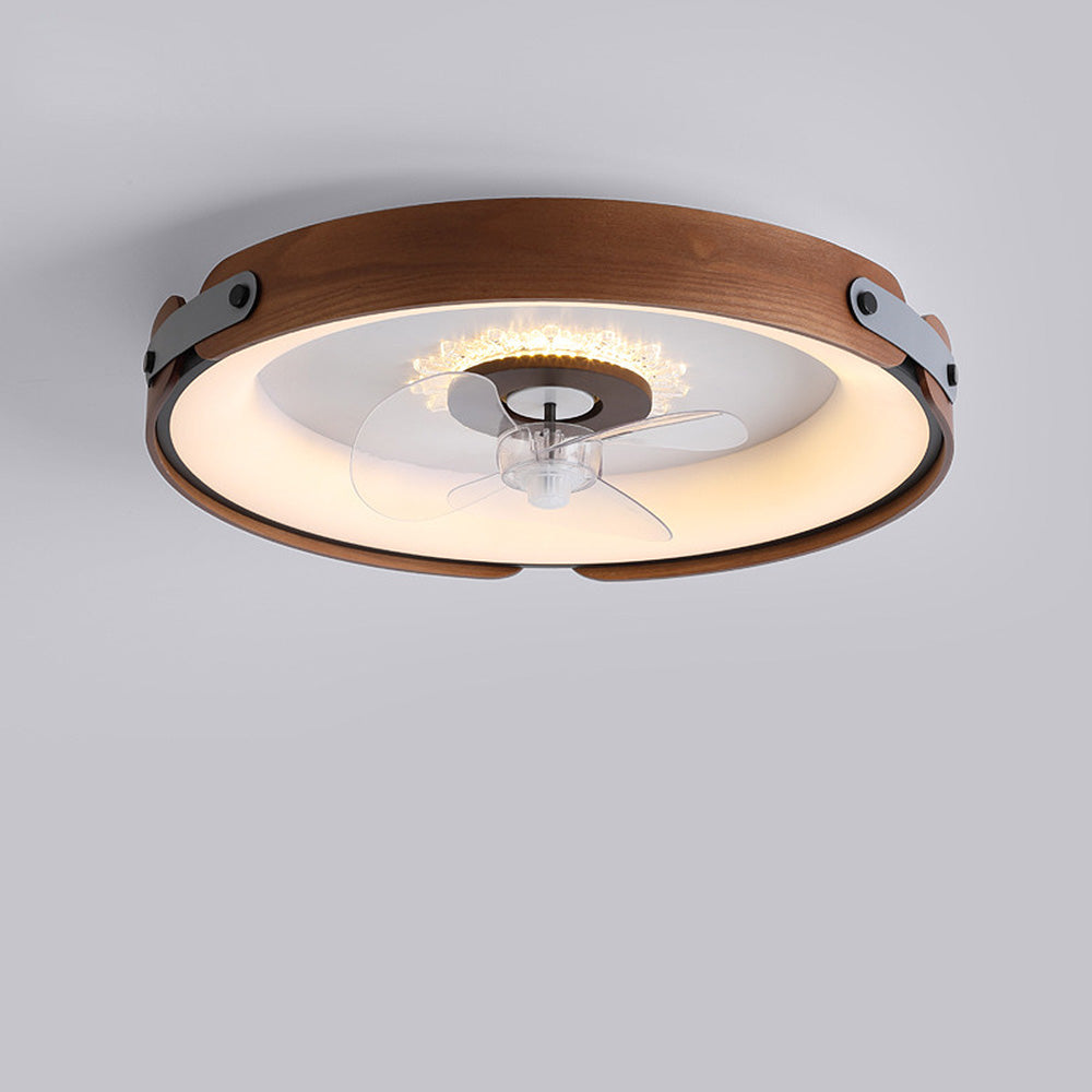 Wooden Simple Round Ceiling Fan with Integrated LED Lighting for Stylish Home Comfort and Energy Efficiency