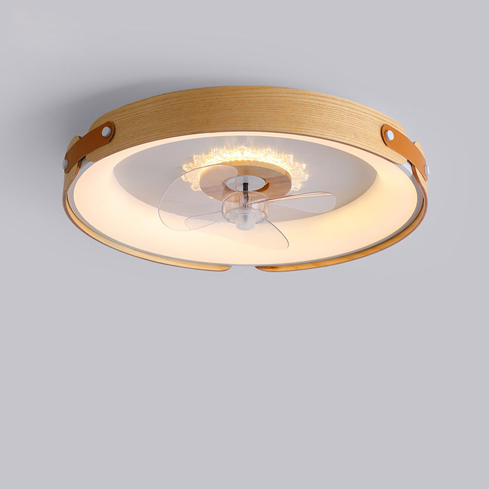 Wooden Simple Round Ceiling Fan with Integrated LED Lighting for Stylish Home Comfort and Energy Efficiency