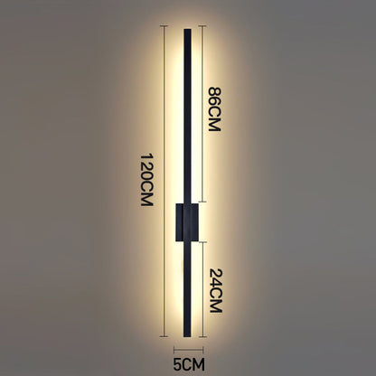 Apliques de pared LED de hierro largos, minimalistas e industriales, para una decoración contemporánea y una iluminación elegante.