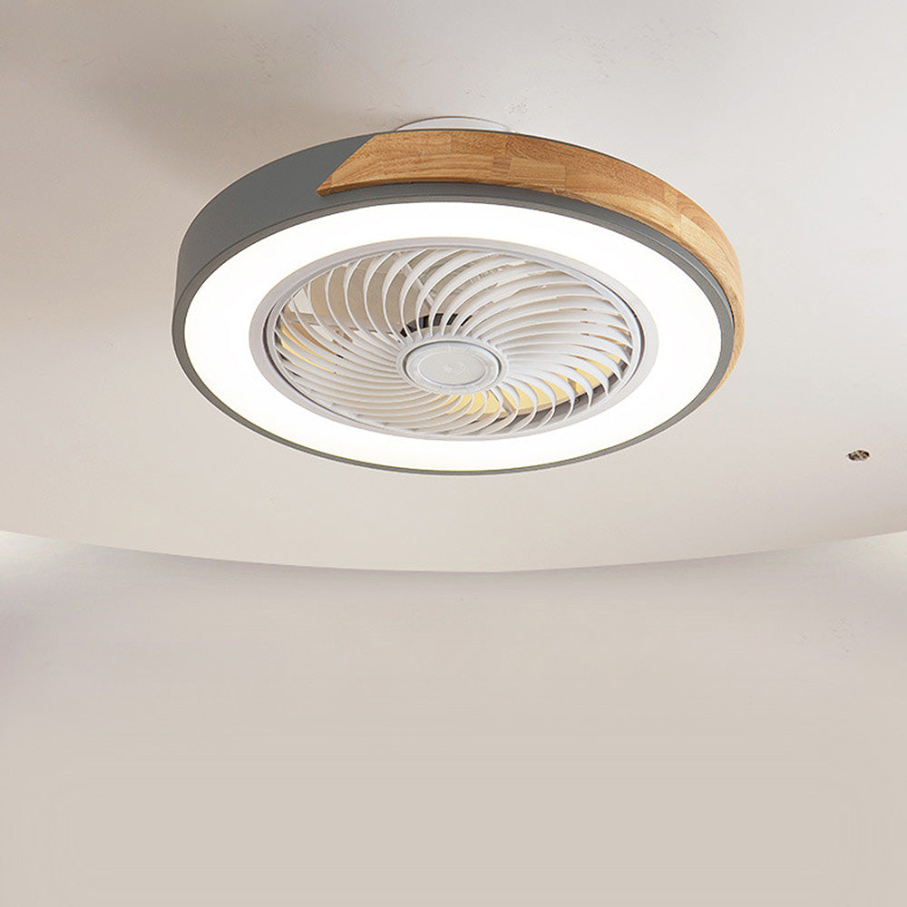 Modern Round Wooden Ceiling Fan with Energy-Efficient LED Lights for Stylish Home Illumination and Air Circulation