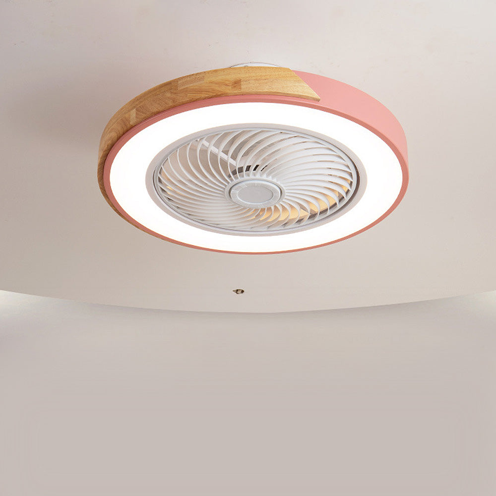 Modern Round Wooden Ceiling Fan with Energy-Efficient LED Lights for Stylish Home Illumination and Air Circulation