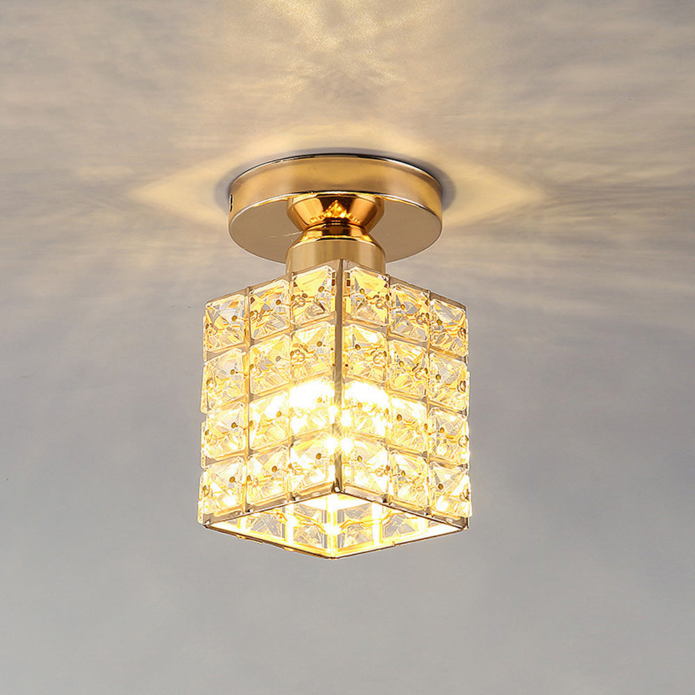 Contemporary Gold Round Glass Semi-Flush Ceiling Light for Hallway - Elegant Lighting Fixture for Modern Interiors