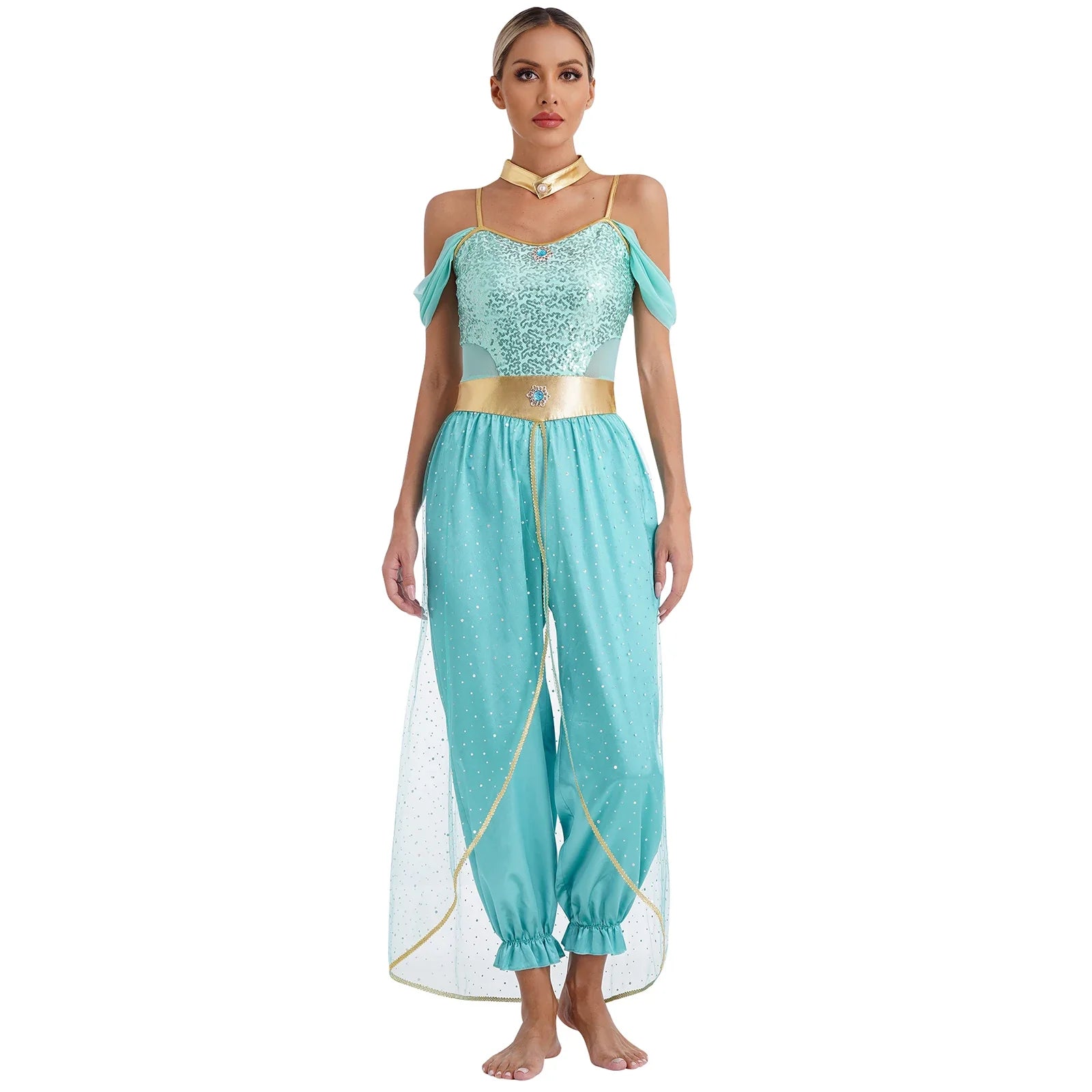 Damen Halloween Kostüm Overall | Pailletten Ärmellos