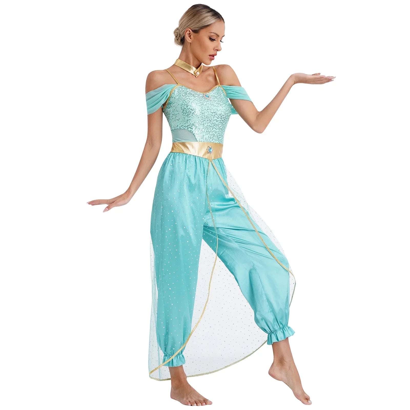 Damen Halloween Kostüm Overall | Pailletten Ärmellos