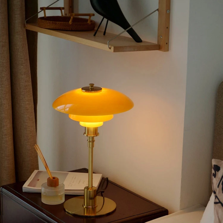 Bedside Lamp Modern Glass Shade Iron Base