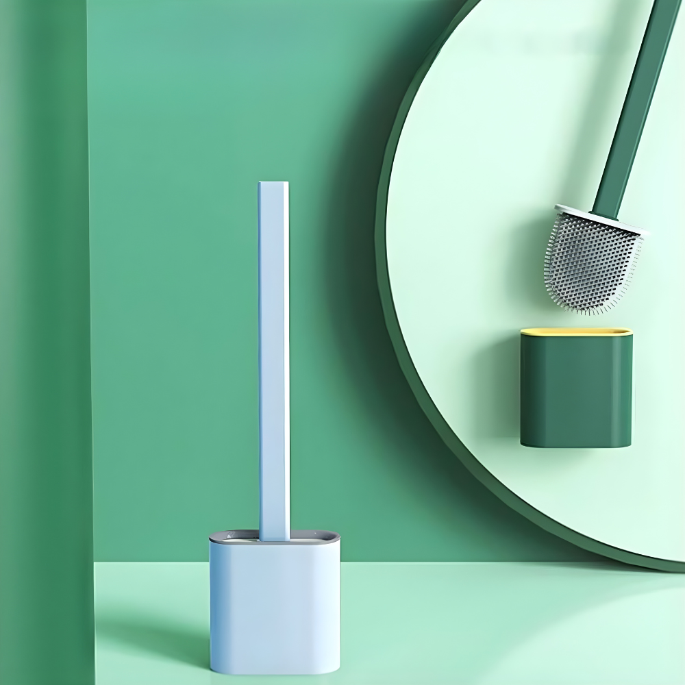 Toilet Brush Silicone Flexible Quick Dry Holder Non Scratch Cleaning Set