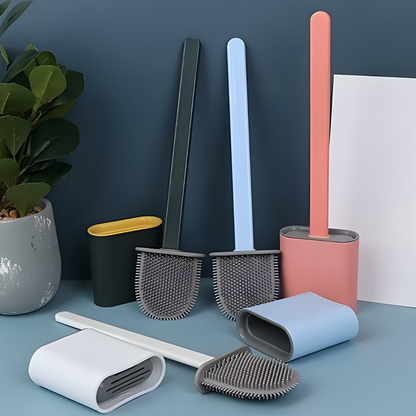 Toilet Brush Silicone Flexible Quick Dry Holder Non Scratch Cleaning Set