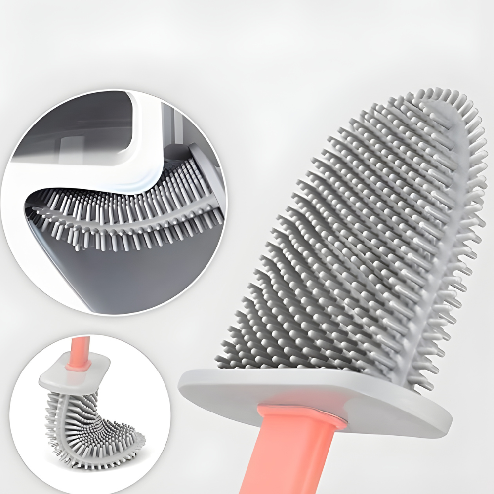 Toilet Brush Silicone Flexible Quick Dry Holder Non Scratch Cleaning Set