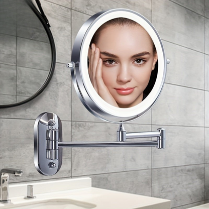 LED Wall Mirror with Magnification and Chrome Frame