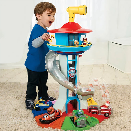 Lookout Tower Playset with Slide Car Ramp and Race Track Toy
