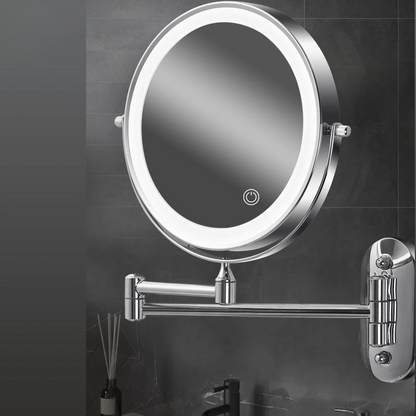 LED Wall Mirror with Magnification and Chrome Frame