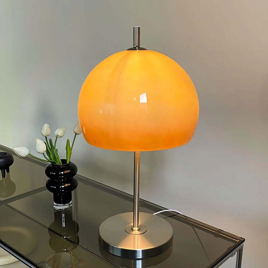 Table Lamp with Amber Glass Dome Shade