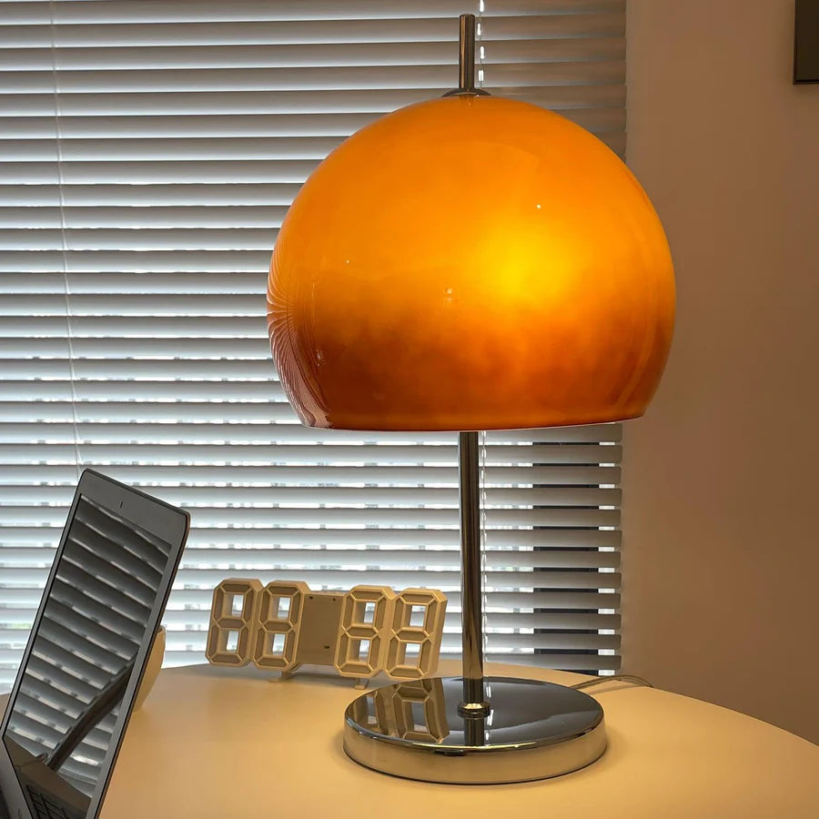 Table Lamp with Amber Glass Dome Shade