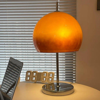 Table Lamp with Amber Glass Dome Shade