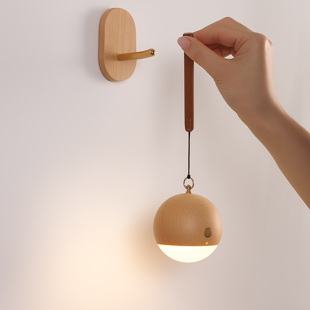 Applique da parete LED moderna in legno con controllo touch luce ricaricabile