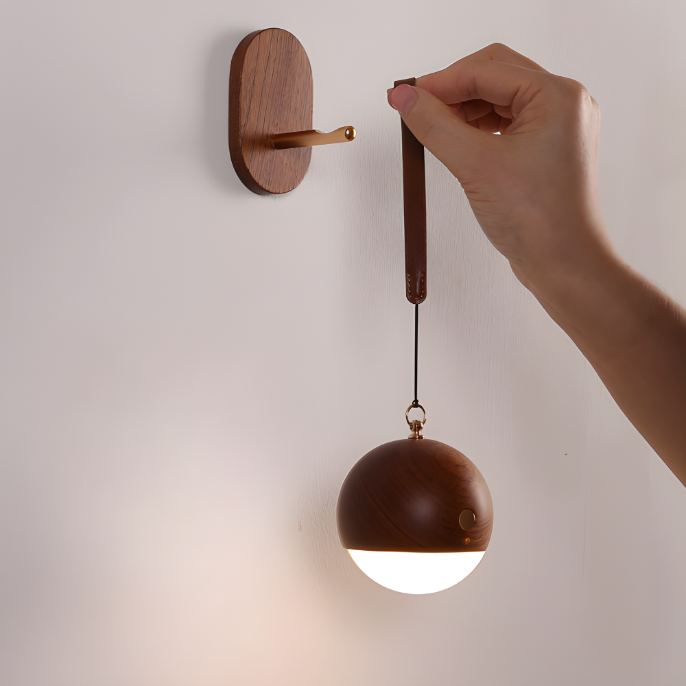 Applique da parete LED moderna in legno con controllo touch luce ricaricabile