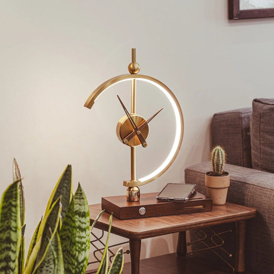 Lámpara de escritorio LED Reloj Carga inalámbrica Madera