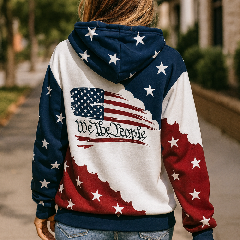 Women's American Flag Pullover Hoodie Patriotic Sweater
