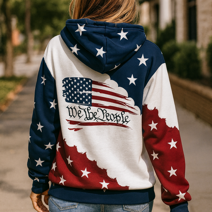 Women's American Flag Pullover Hoodie Patriotic Sweater
